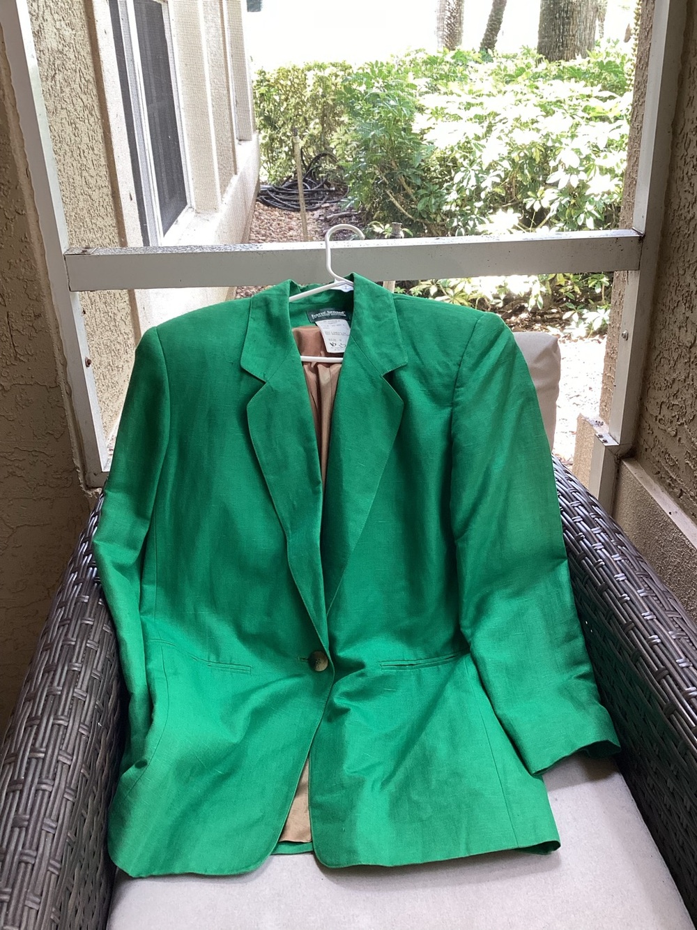 Vintage 80s Womens Size 8 Blazer Linen Blend Kelly Green Lined St Patrick’s Day - Picture 9 of 9